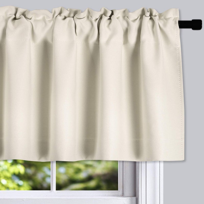 DONREN 2 Panels Cream Beige Curtain Valances for Kitchen 42 x 15 Inches Long Room Darkening Rod Pocket Valances - Image 2